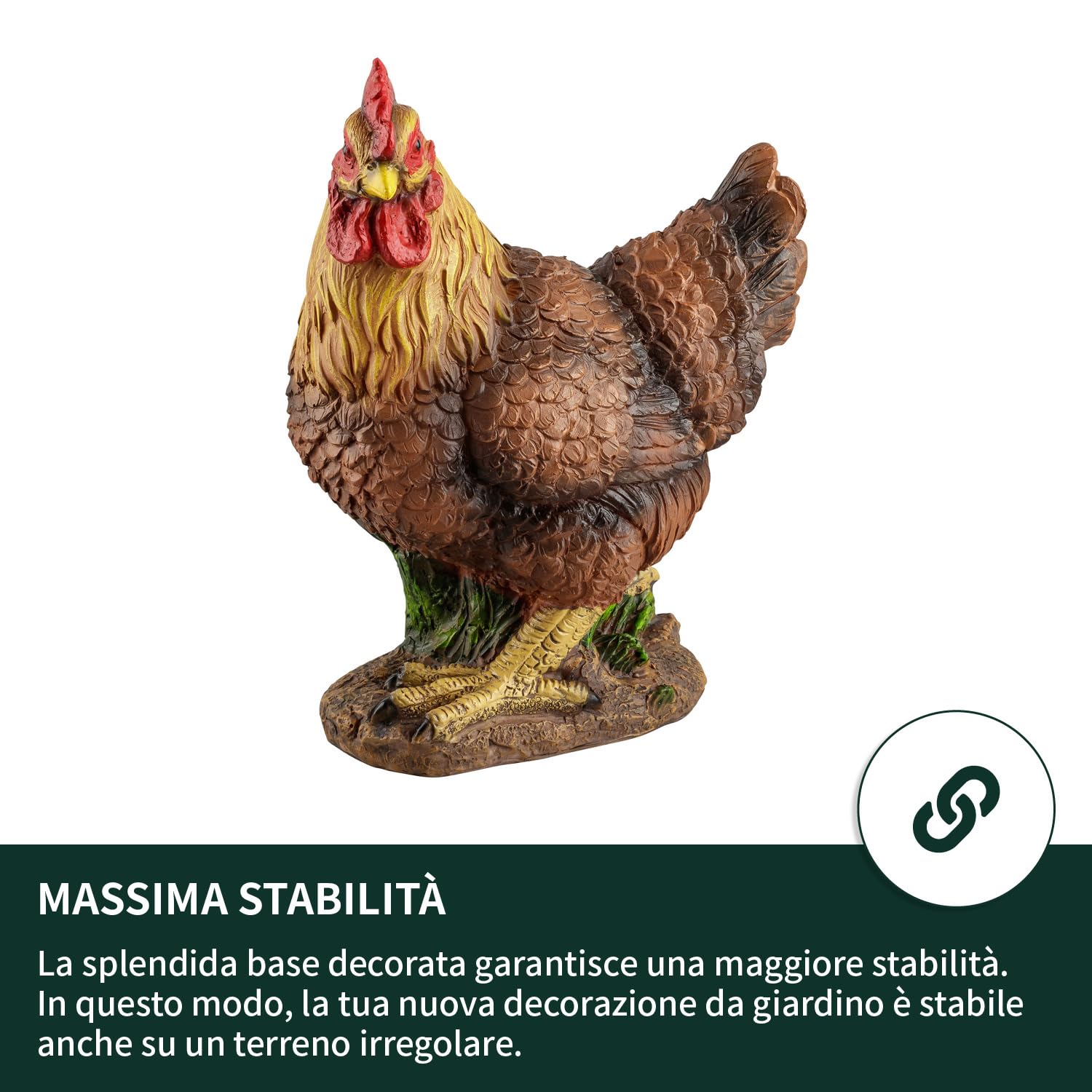 VERDOBA - Gallina Decorativa - Statue da Giardino Animali - in poliresina - Marrone - Dipinta a Mano - Statue Animali Giardino - Statue Giardino per Esterno