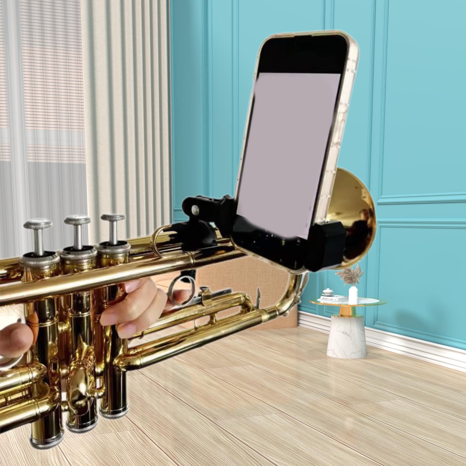 Marching Band Music Lyre Phone Holder for Trompete Clarinet Saxophon Oboe with 360° Rotation Adjustable Mount - Black