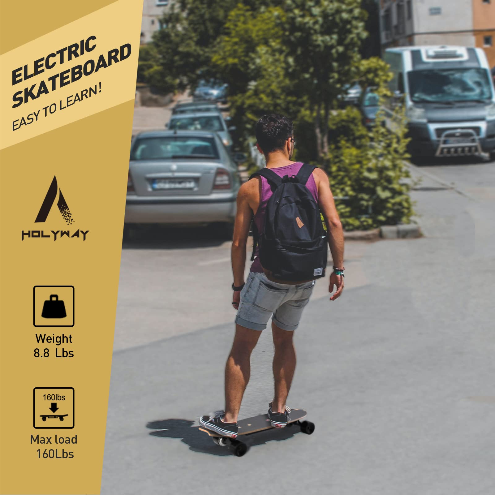 JKING Electric Skateboard with Remote,350W Hub-Motor,7 Lays Maple,12.4 MPH Top Speed,5 Miles Range,4 Speeds Adjustment,12 Months Warranty