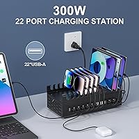 Vista 2 de 300W USB Charging Station, ALI SEA 22 Port USB Fast Charging Station for Multiple Devices, Multi Charger Station Organizer Compatible with