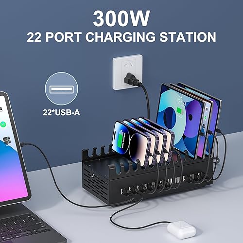 Miniatura 2 de Estación de carga USB de 300 W, estación de carga rápida USB ALI SEA de 22 puertos para múltiples dispositivos, organizador de estación de carga
