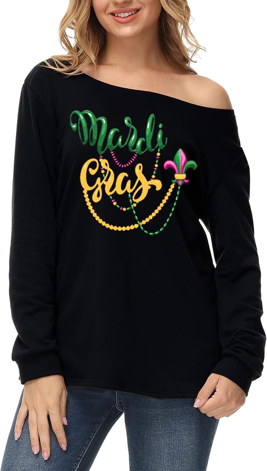 Deerose Women Christmas Off Shoulder Sweatshirt Xmas Parades Long Sleeve Tops