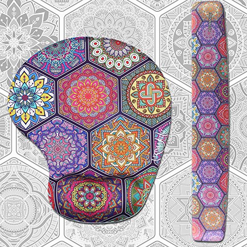 Lizimandu Memory Foam Non Slip Mouse Pad Wrist Rest for Office, Computer, Laptop & Mac - Durable & Comfortable & Lightweight for Easy Typing & Pain Relief-Ergonomic Support (Hexagon Bohemia)