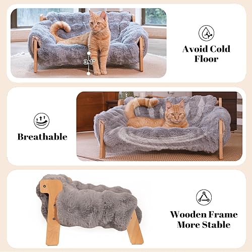 Miniatura 4 de CHEERHOME PETS Sofá cama elevada para gatos para interiores, sofá de madera para gatos con funda esponjosa lavable y silla de salón elevada para