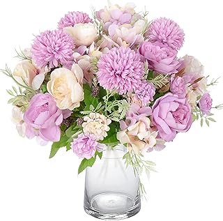 Beferr 3 Pezzi Fiori Artificiali Peonie Ortensie, Fiore Artificiale Decorativo Bouquet in Seta, Fiore Finto per la decorazione della Casa, Nozze, Partito, Centrotavola, Composizione Floreale (Viola)
