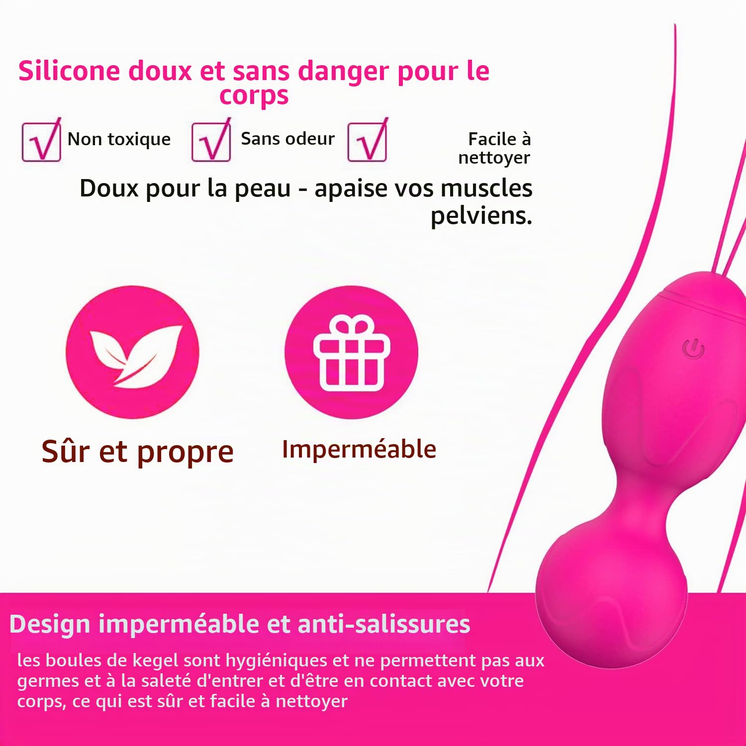 Kegel Balls Kit Entraîneur multimodal pelvien, Exerciseur intelligent des muscles du plancher pelvien, Exerciseur de contrôle de la vessie pour les femmes （Rose）