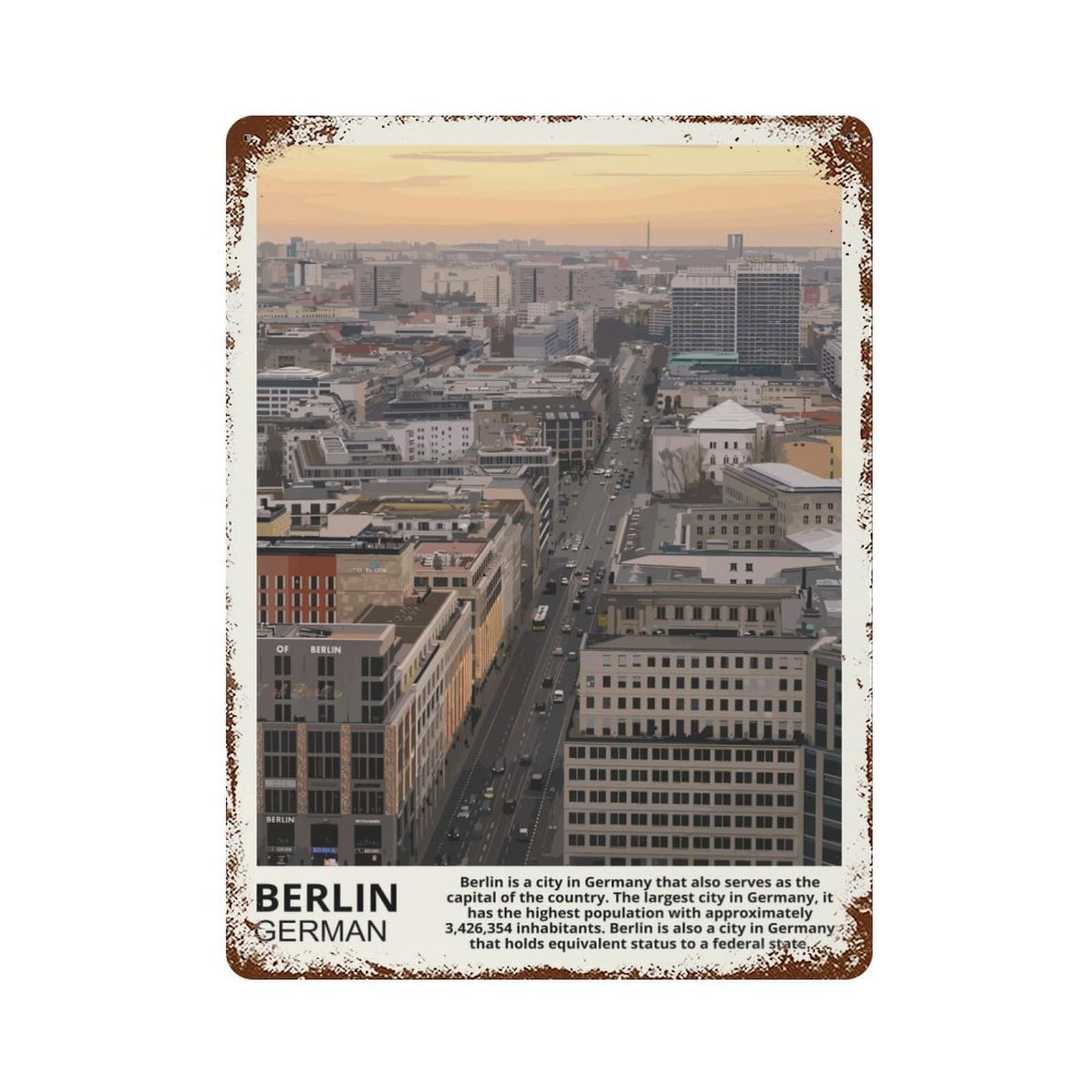 Garage Style Berlin Rustic Tin Plaque 15.7"x11.8", Classic Wall Plaque for Bar And Workshop