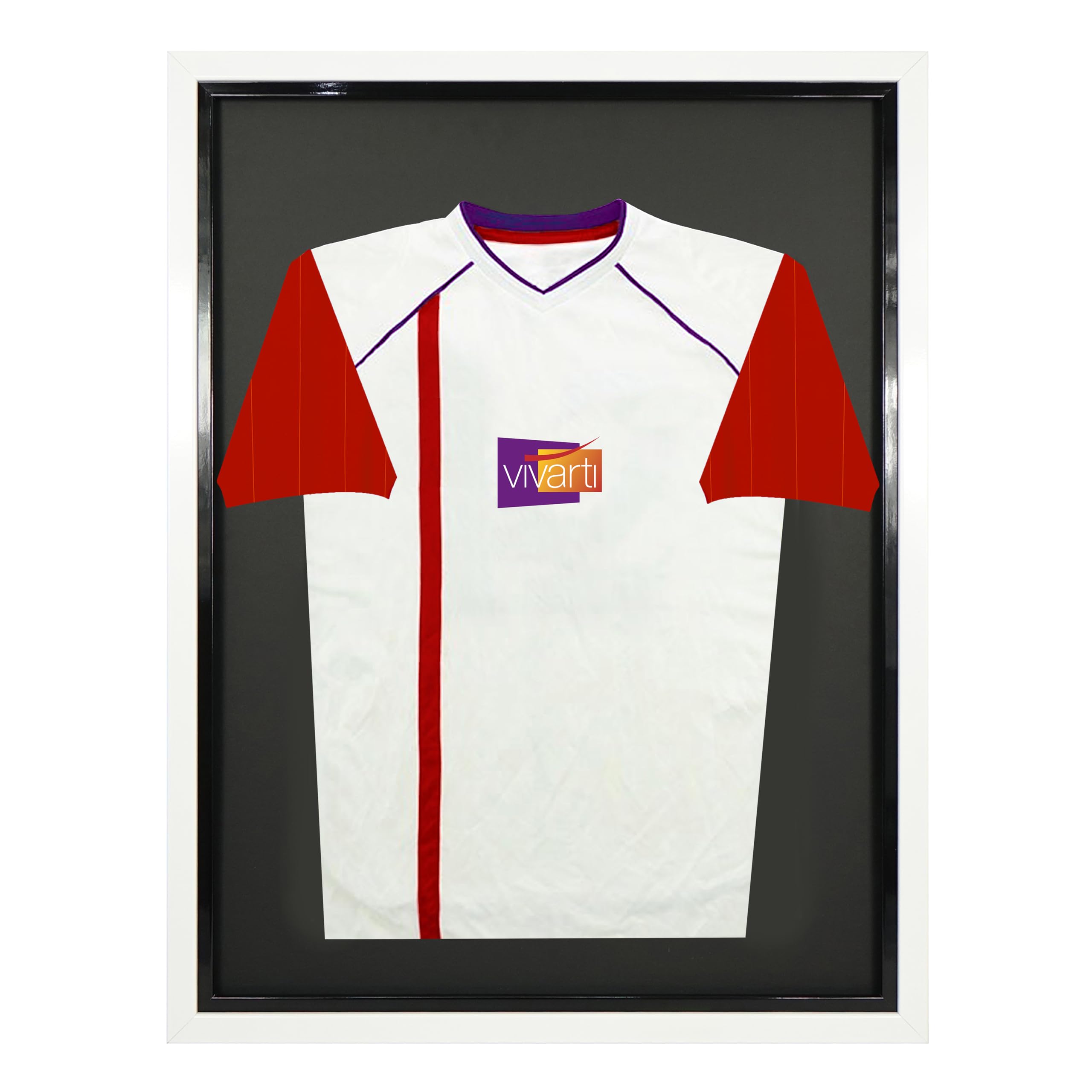 Vivarti DIY Tapered Sleeve Infant Standard Sports Shirt Display Frame for Football/ Rugby Shirt, Band T-Shirt Shadow Box - 40 x 50cm - White Frame, Black Inner Frame, Black Backing Card
