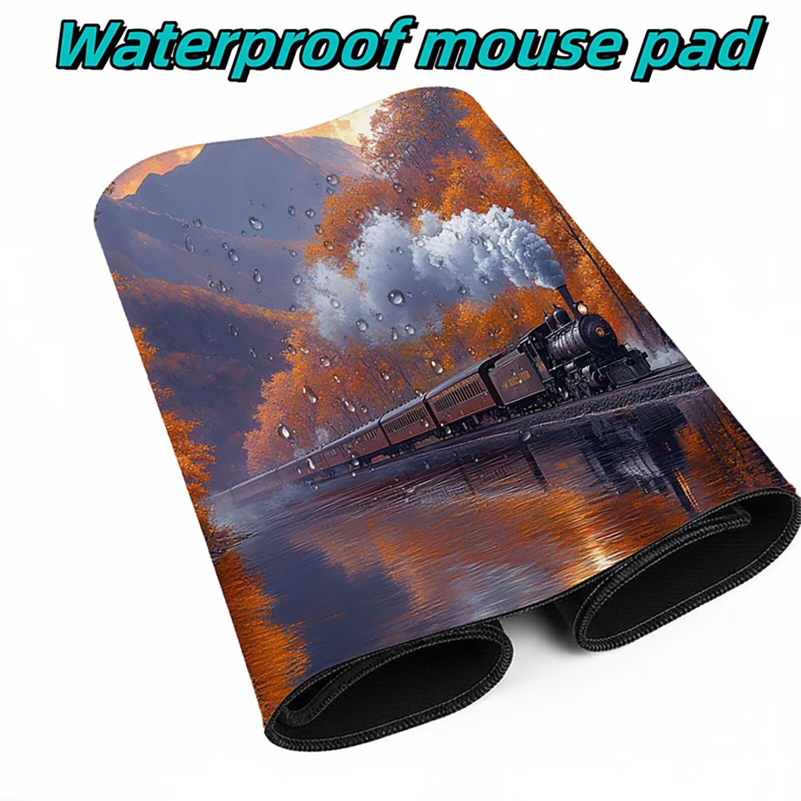 Podkładka pod mysz pociąg podkładka pod mysz XXL 1400 x 600 x 3 mm wodoodporna podkładka pod mysz z antypoślizgową gumową podstawą do laptopa Klawiatura Gamer PC Dekoracja Jesień Biuro Jesień DBYH