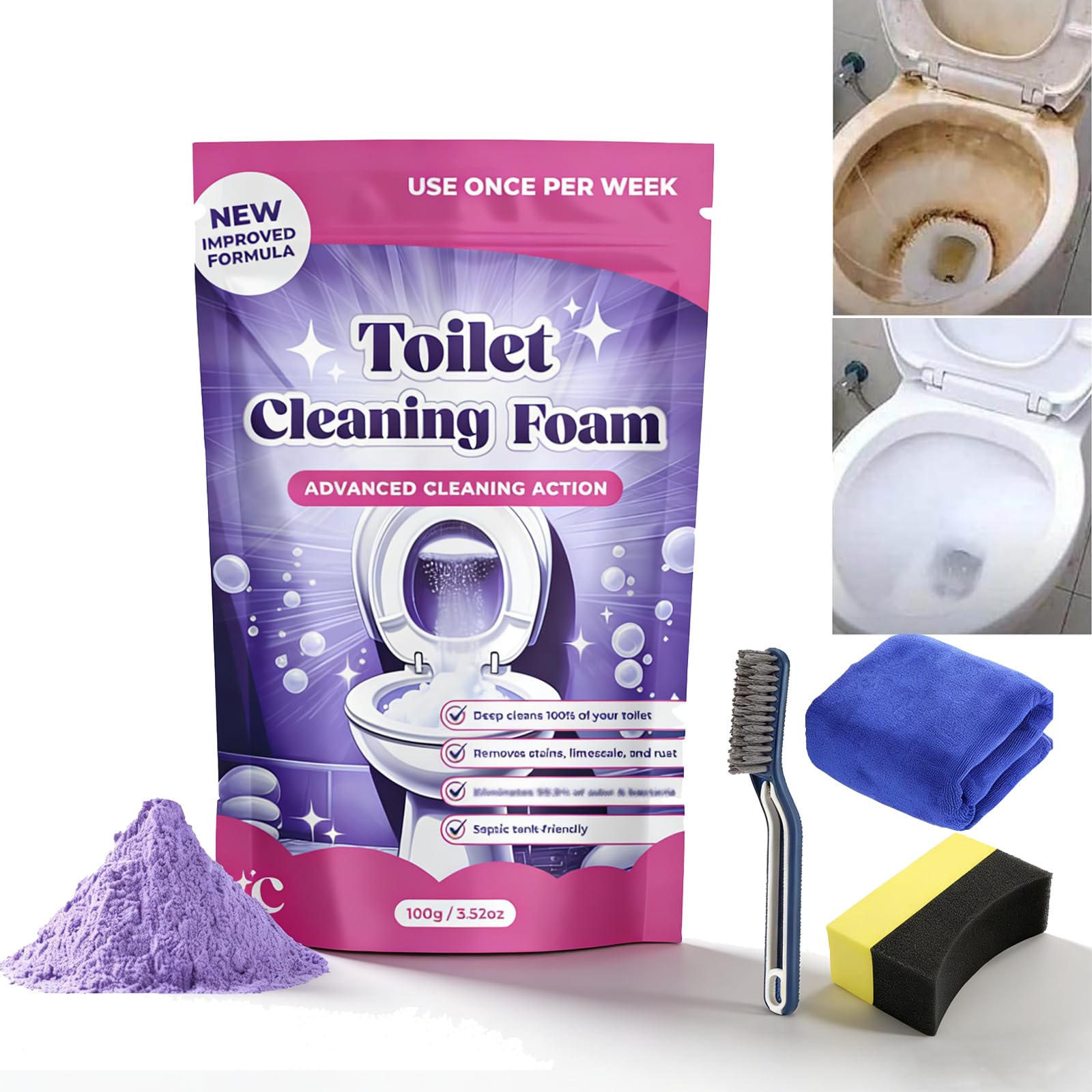 Fizzclean Toilet, Fizz Clean To-ilet, FizzClean To-ilet Cleaner, Fizz Clean Notice, Mousse Cleaner WC, Toilet Cleaner, Cleaning Foam Toil-et, For Toil-ets Sparkling Mousse Contactless (1 sac+1 boîte) — view 12