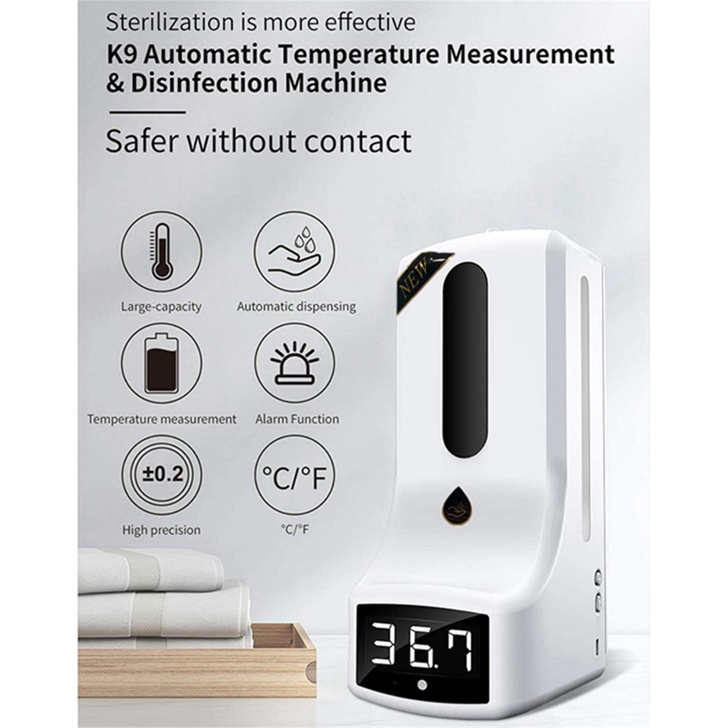 ZYC Termometro da Parete con erogatore Manuale, misurazione Automatica della Temperatura K9, con Allarme, per uffici scolastici