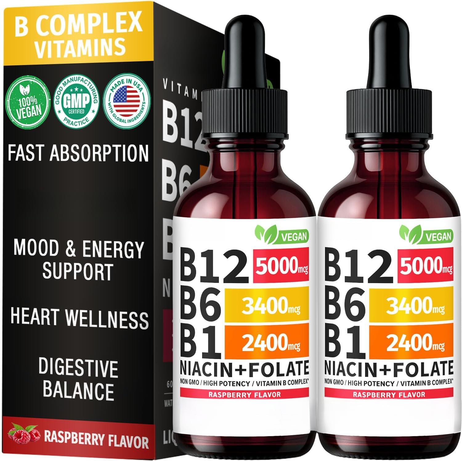 Vitamin-B12-Komplex-Tropfen, Himbeergeschmack.