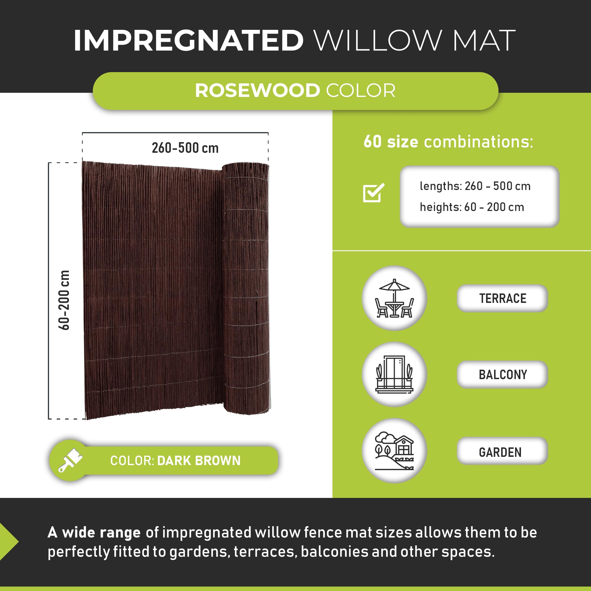 Premium Imprégnée Canisse en Osier 60 x 500 - Naturel Brise-Vue Clôture pour Jardin, Balcon et Terrasse - Protection Contre Le Vent & Le Soleil - 60 Dimensions