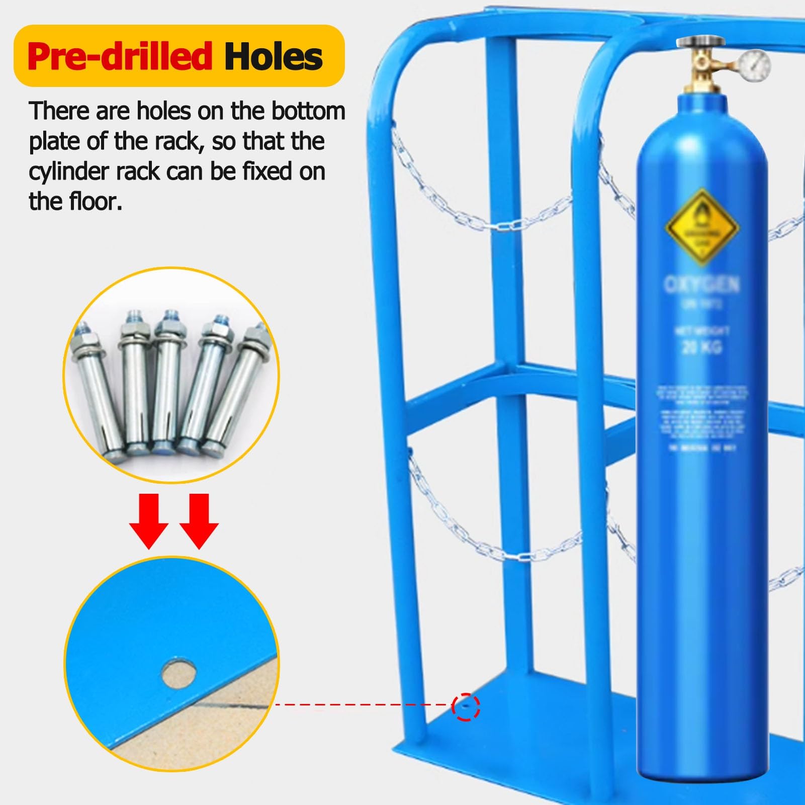 Stojak na zbiornik na tlen/butlę, wolnostojący, wytrzymały organizer na butle gazowe, do przechowywania zbiornika na tlen, propan, cylinder Co2, zbiornik na azot, nr 27 cm, 65 x 30 x 100 cm, 25,6 x