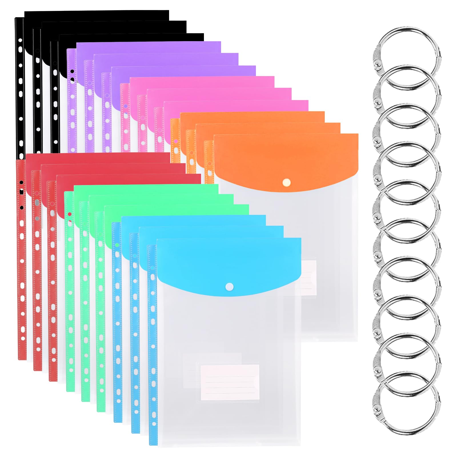 21 Pack A4 Binder Folders with 10 Ring Binders, Plastic Document Wallets with Expandable Dividers and Pockets, File Organiser for School, Office and Home