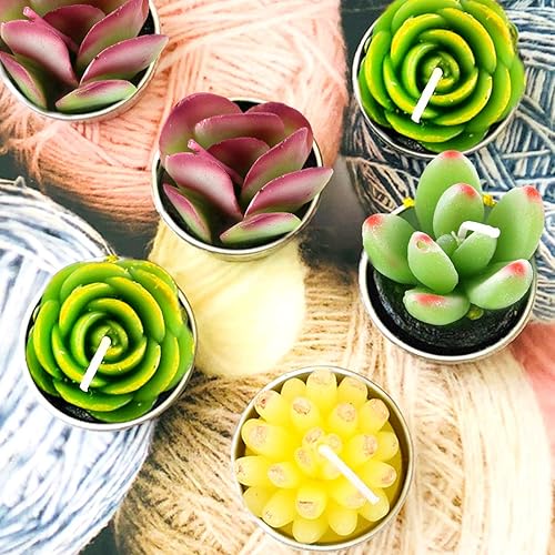 Miniatura 3 de Glarks - Paquete de 12 velas artificiales de suculentas, hechas a mano, velas de cactus, velas de té para fiesta de cumpleaños, día de San Valentín,