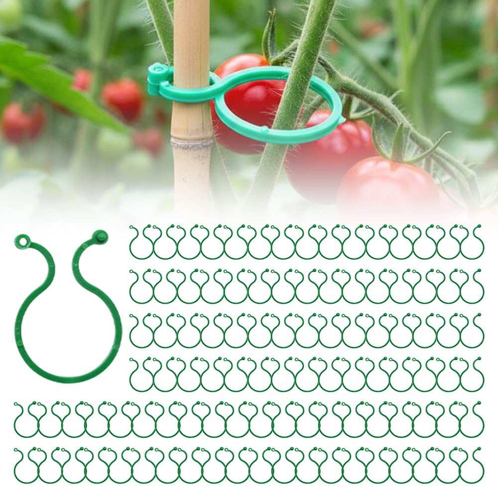 Gartenpflanzenclips, Kunststoff-Stützclips für Kletterpflanzen, 100 Stück für Tomatenreben, Stammbefestigung, langlebiges Gartenzubehör