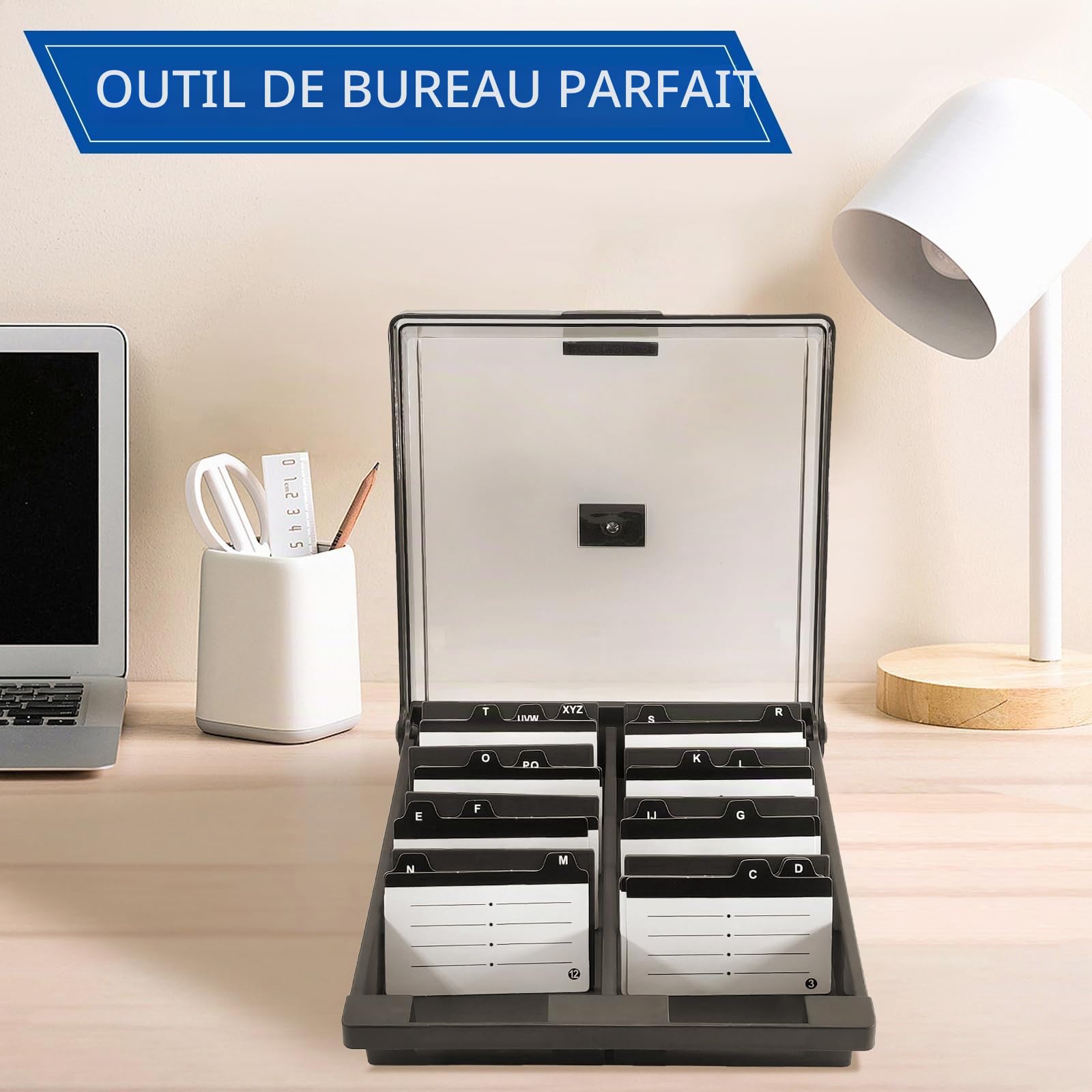 Porte-cartes de Visite, 1000 Cartes Grande Capacité Boîte de Rangement pour Cartes de Visite avec 8 séparateurs et onglets d'index A-Z (gris)