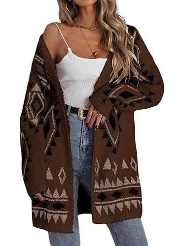 WDIRARA Women's Open Front Long Sleeve Long Cardigan Boho Chunky