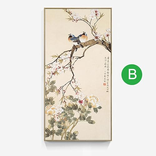 Miniatura 4 de Impresión en lienzo cartel de pájaro de flor china, arte de pared de sala de estar lienzo decoración imágenes 30x60cmx2 sin marco
