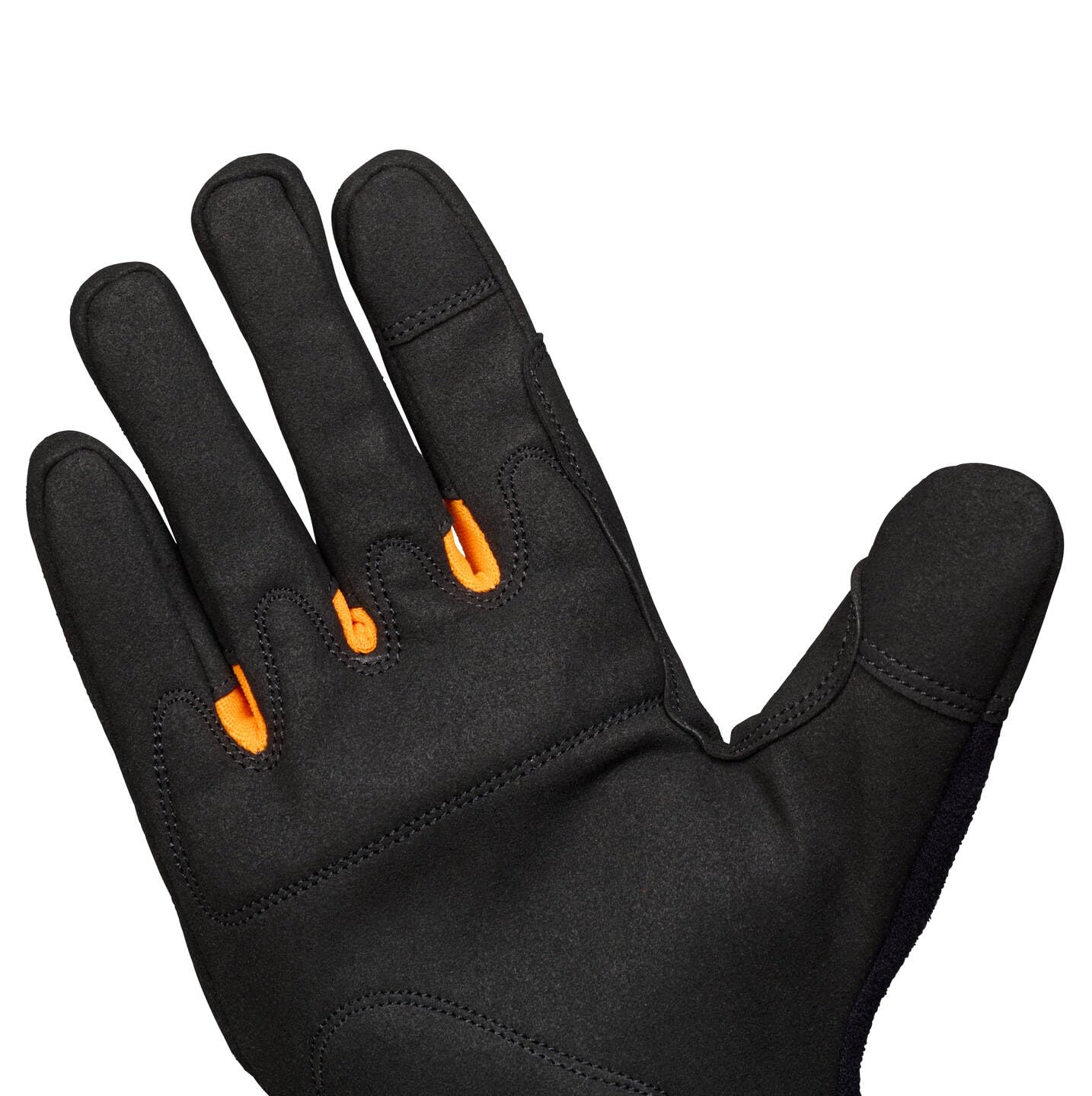 Fiskars Guantes para el Cuidado de Arbustos, Guantes de Trabajo para el Jardín, Pulgares y Puntas de los Dedos Compatibles con Pantallas Táctiles, Imitación de Cuero, Talla 10, Negro/Naranja, 1071153