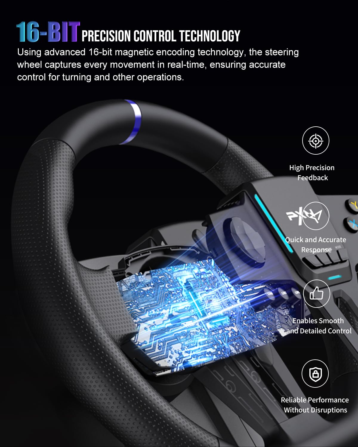 PXN V900 Gen2 Gaming Lenkrad mit Hall-Pedalen – 16-Bit USB PC-Lenkrad 270°/900° Drehung, Vibrationsfeedback, Schaltwippen, App-Steuerung – kompatibel mit PC, Xbox, PS4, PS3, Switch