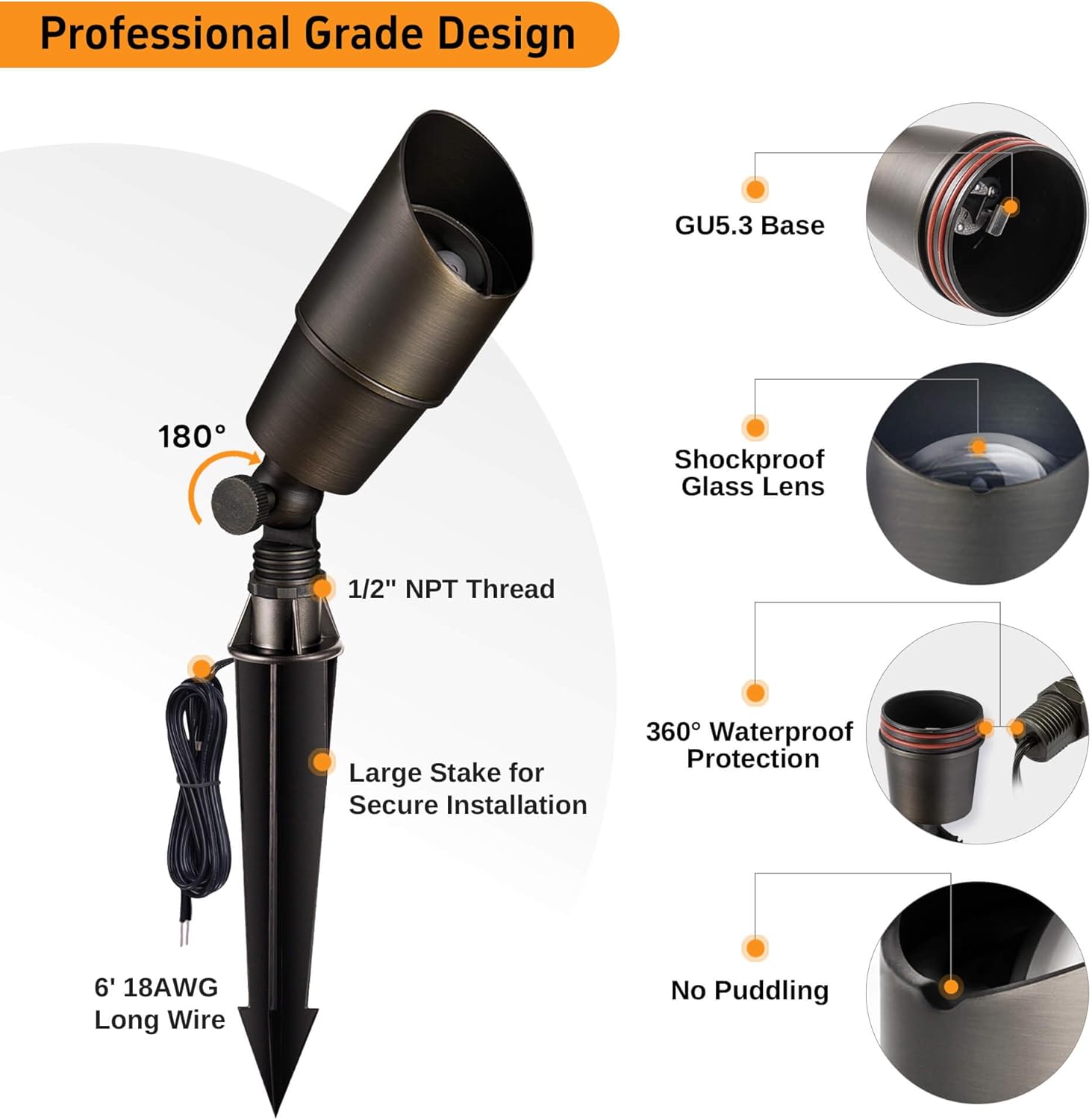 Gardenreet LED Spot Light Outdoor - Die-Cast Brass 12V Uplighting Waterproof, Low Voltage Landscape Lights Metal, Bronze for Fence Fountain with Warm White MR16 Replaceable Bulbs (12 Pack) - Image 9