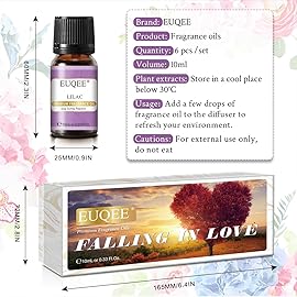 EUQEE Premium Floral Fragrance Oils Set 6PCS Fragrance Oils Set for Diffuser, DIY Candle - Honeysuckle, Lilac, Japanese Magnolia, Violet, Orange Blossom (10ml)