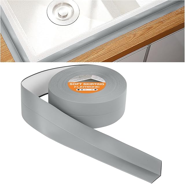 Flintronic Miękka listwa przypodłogowa, 19 x 19 mm, 10 m, miękka listwa przypodłogowa samoprzylepna, do kuchni i łazienki, samoprzylepna listwa wykończeniowa z PCW, elastyczna listwa giętka  taśma