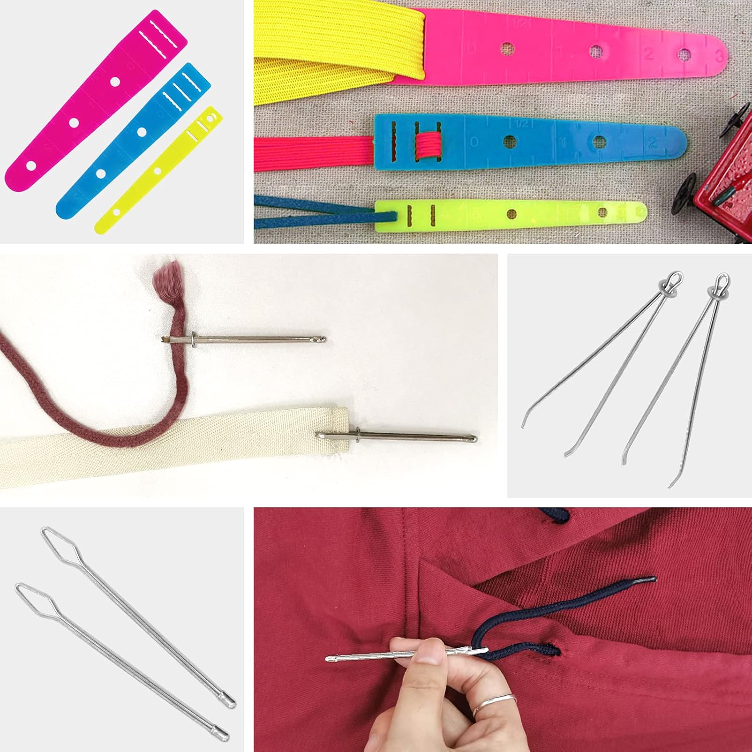 Daily Treasures Drawstring Threader Set(25Pcs), Drawstring Replacement Tools Includes Plastic and Metal Threaders, Loop Turner Hook, Flat Plastic Threader, Needle Threader, Tweezer, Cord Lock-Flexible