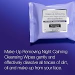 Neutrogena Night Calming Makeup Remover Face Wipes, 100% Plant-Based Cloth Hypoallergenic Nighttime Cleansing Towelettes, Remove Waterproof Makeup, Dirt & Oil, Dermatologist Tested, 50 Count (2 x 25 Count)