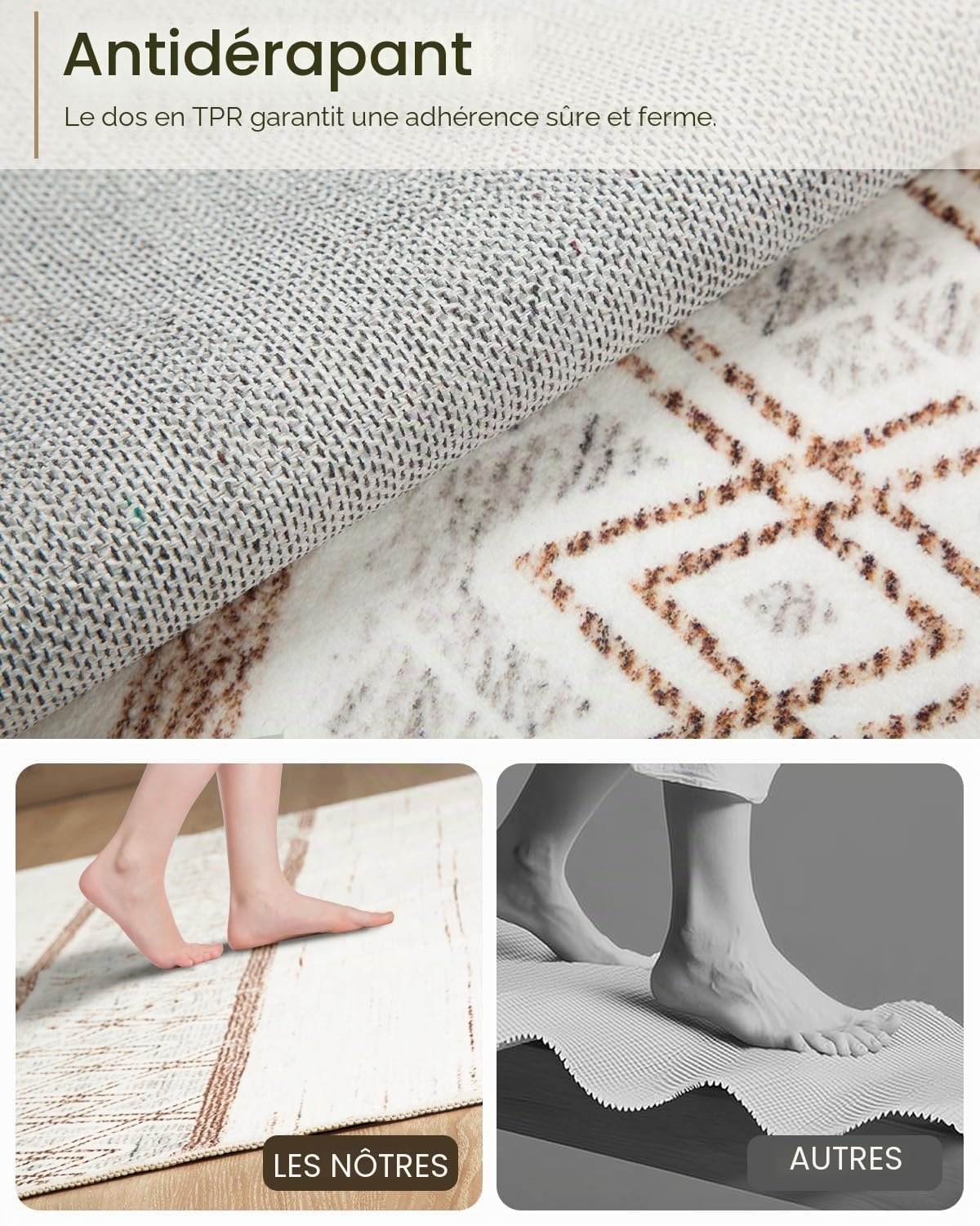 Tapis Lavable Machine 240x300cm - Poil Court Moderne, Polyester Doux, Descente de Lit Résistant, Salon/Chambre, Brun Crème