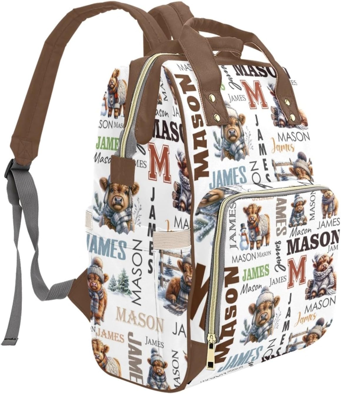 Personalized Diaper Bag Backpack for Women, Custom Name Nursing Mommy Daypack, Diaper Bag for Girls Boys, New Mom Gifts (Highland Cows)