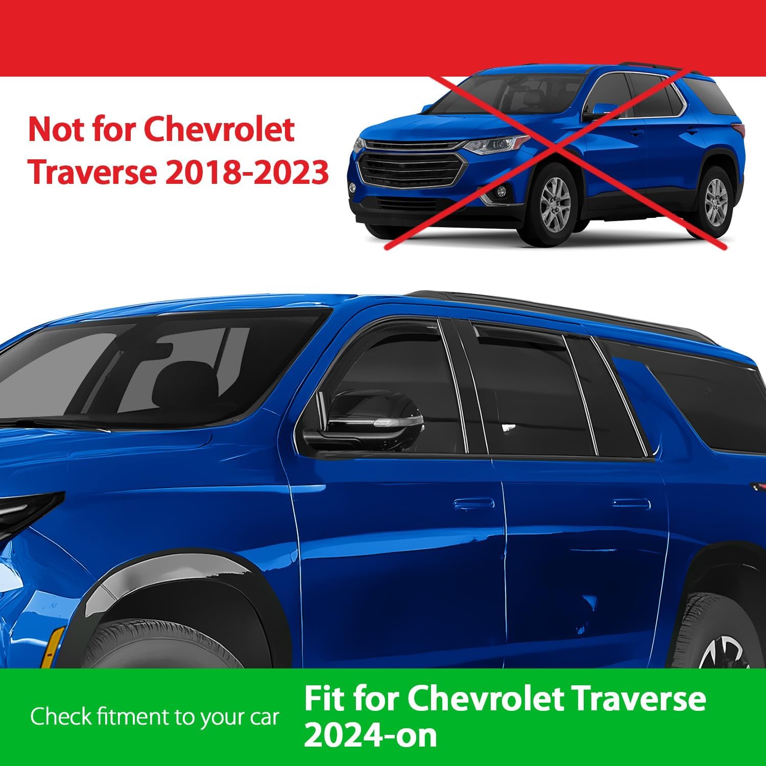 Goodyear Shatterproof in-Channel Window Deflectors for Chevrolet (Chevy) Traverse 2024-2026, Rain Guards, Window Visors for Cars, Vent Deflector, Car Accessories, 4 pcs - GY008101