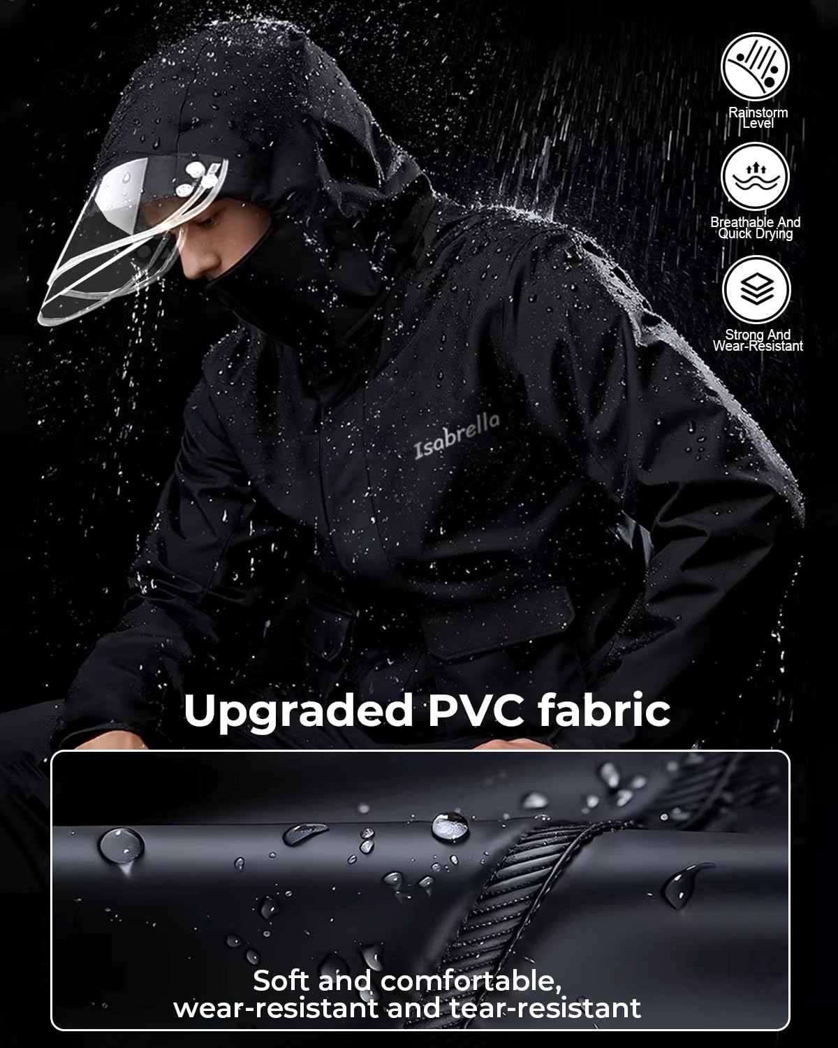 ISABRELLA Raincoat for Men Waterproof, Heavy Duty Rain Suit with Reflective Strips, Breathable and Durable Rain Jacket and Pants Set for Motorcycle, Fishing, Hiking and Outdoor Work (XL) 3