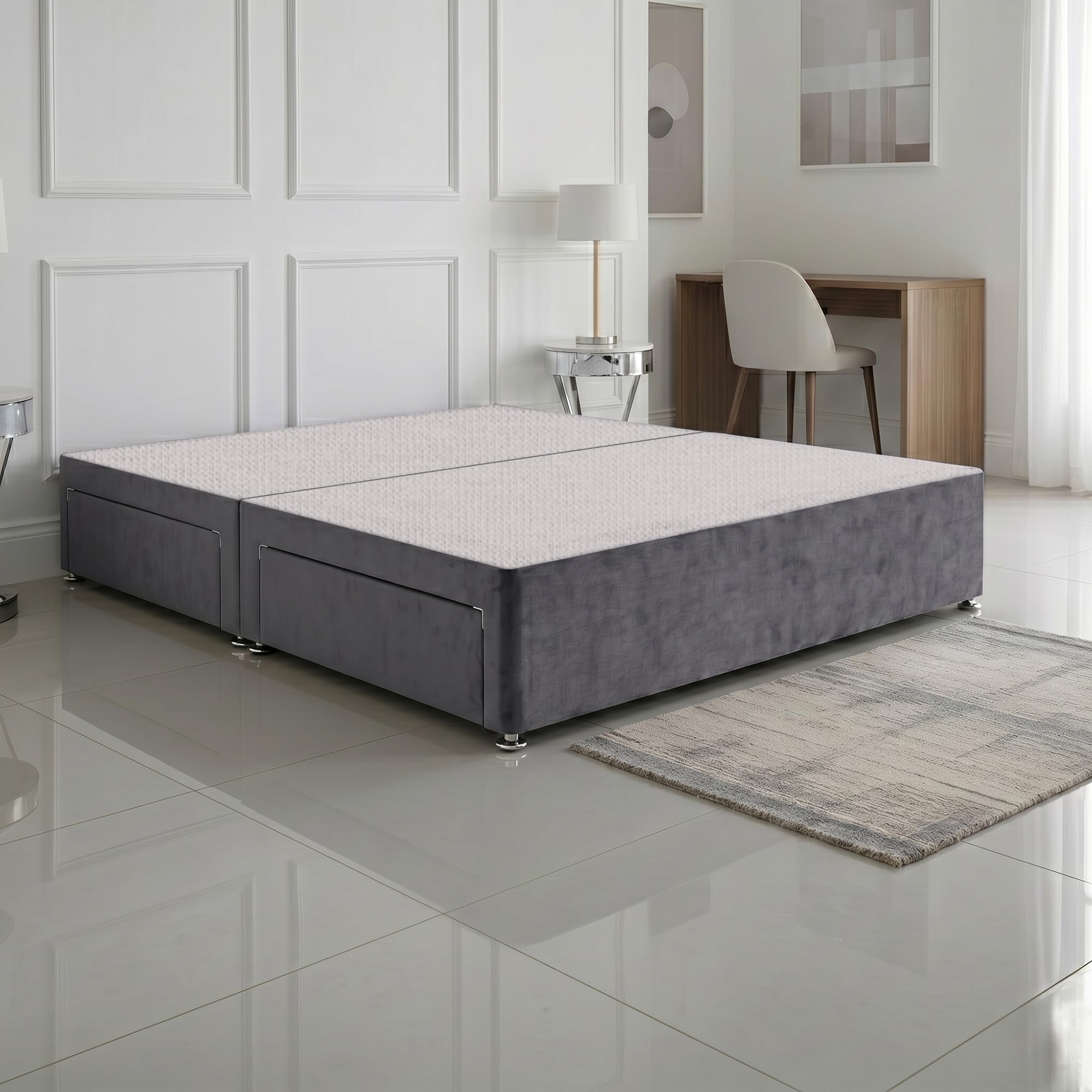 SANA SLEEP Divan Base, Standard Double 4FT6, Premium British Timber, Damask Grey, Storage Base（ comes in 2 separate packages）