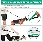 Mains Free Dog Leash for Running Walking Training Hiking, Bungee à double poignée réfléchissant, Pochette de distributeur de sacs de caca, Ceinture de taille réglable, Absorbation des chocs, Idéal pour les chiens moyens à grands, Noir/Téal