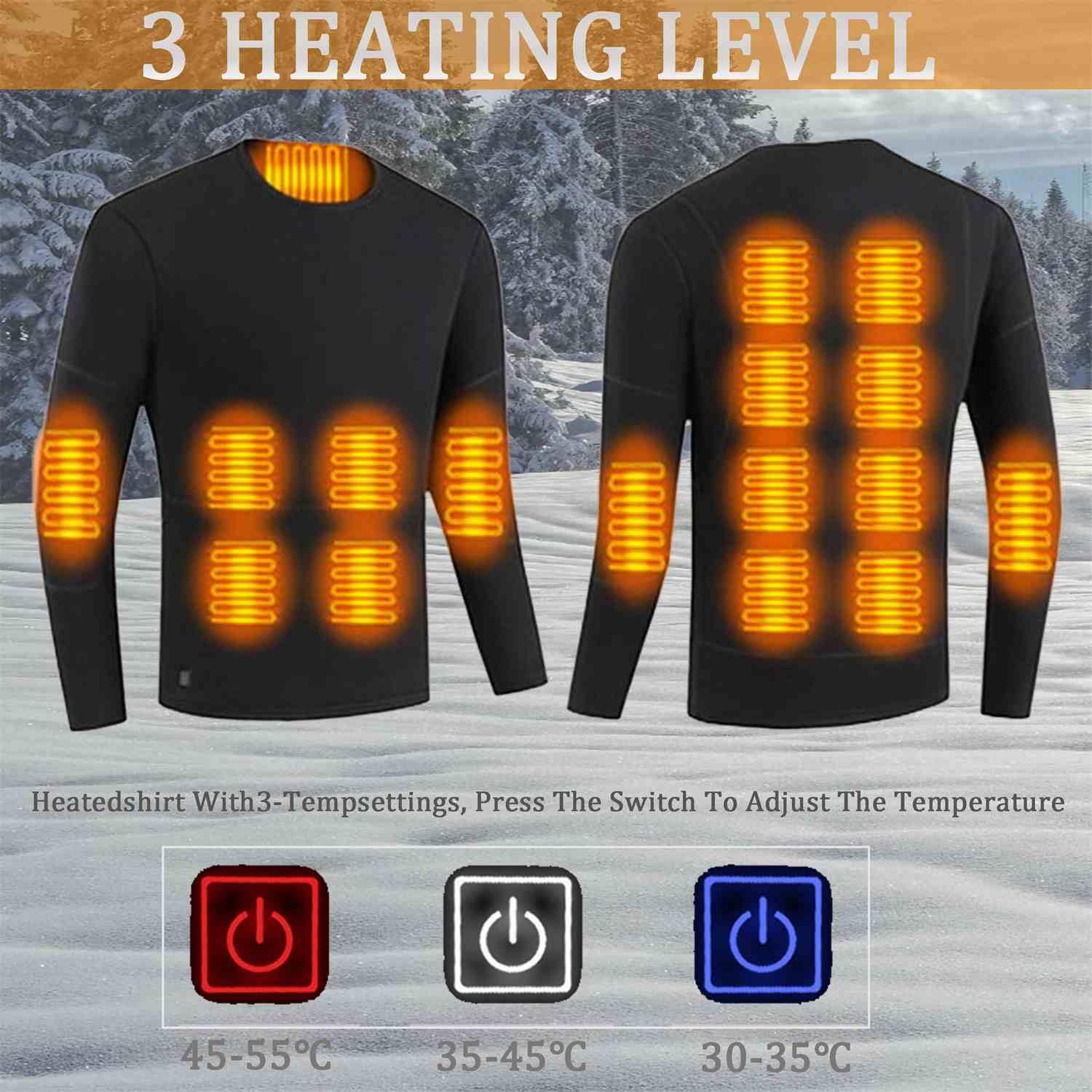 scosao Camiseta Térmica Hombre Mujer Ropa Interior Calefactable Eléctrico USB 16 Zonas Invierno Top Thermal Manga Larga Cálida Cape Base para Esquí Moto Ciclismo Viajar