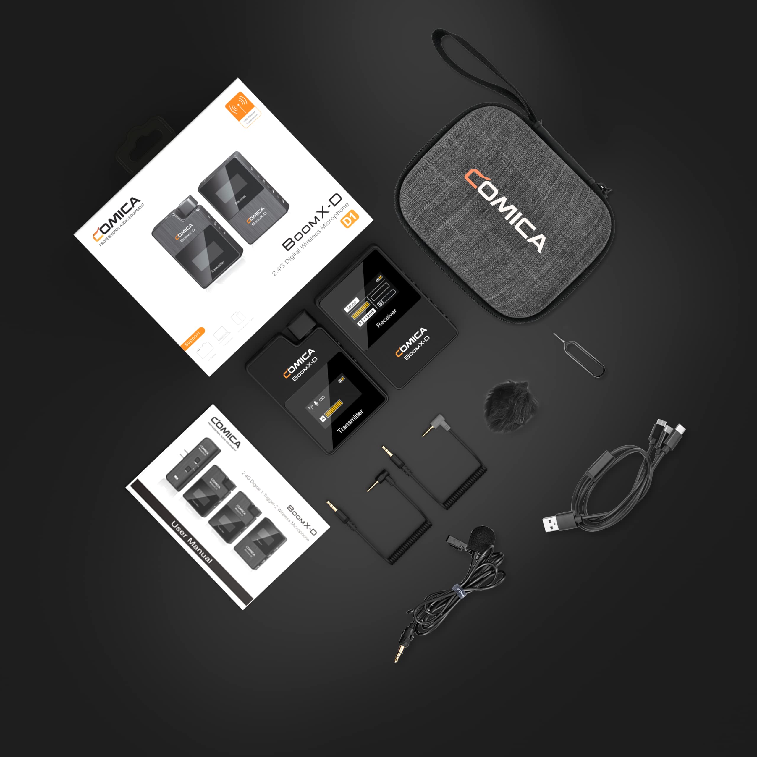 comica Micrófono Lavalier inalámbrico, BoomX-D1 2.4GHz Sistema de micrófono de Corbata inalámbrica con 1 transmisores y 1 Receptor, Micro Lav para DSLR Cámara/Videocámara/Smartphone Podcast