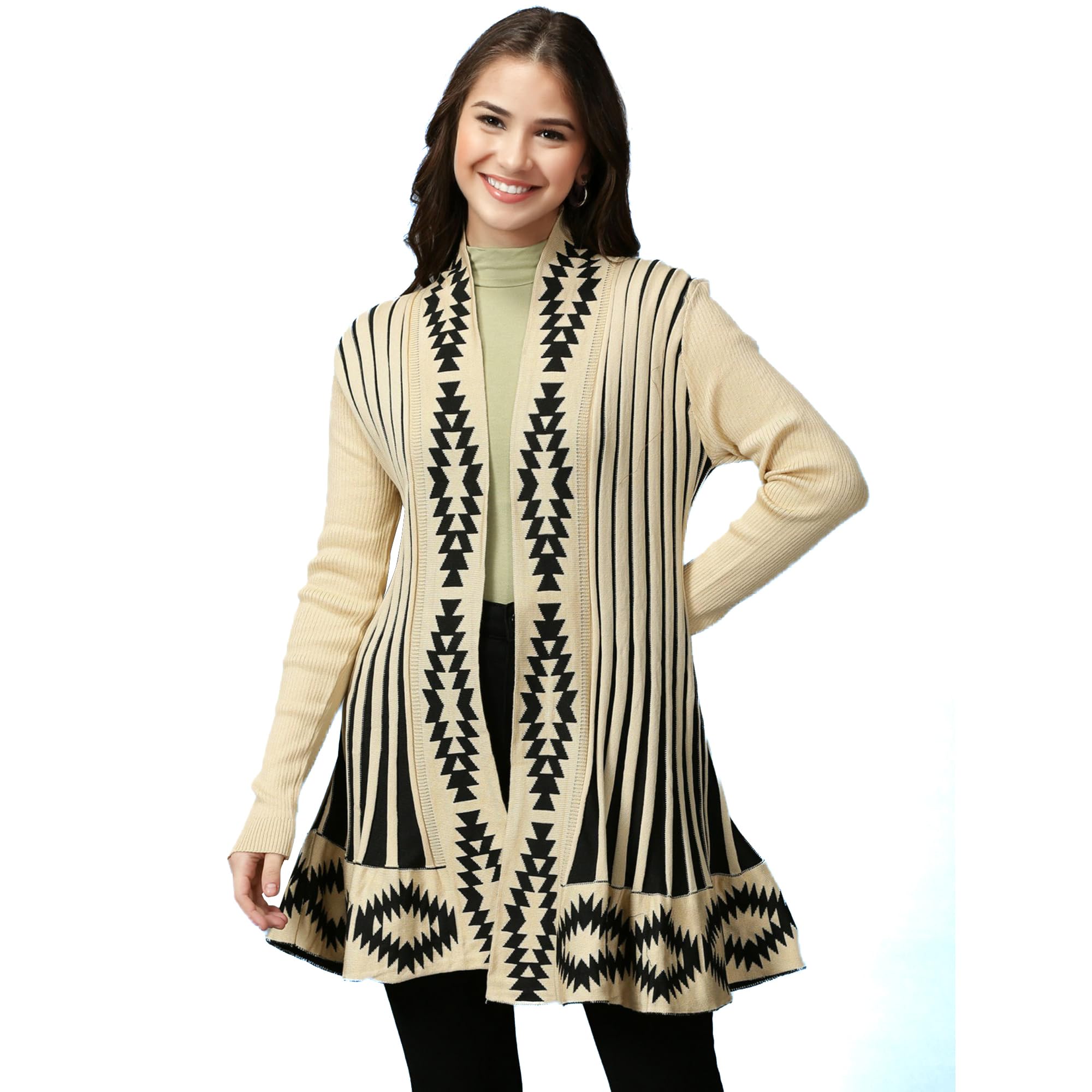 Women's Knitted Stretchable Cardigan Front-Open Full Sleeve Winter Long Shrug Jacket (ONE Size FIT to 32-38 INCH Bust)