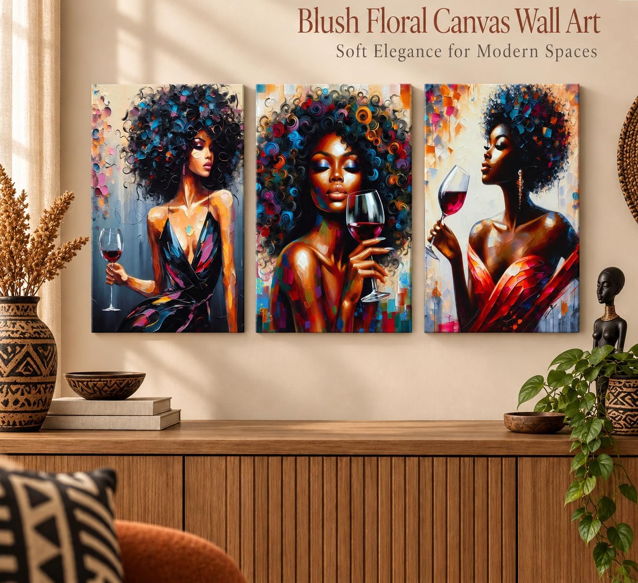 hijyord 3Pcs African American Women Canvas Wall Art image 2