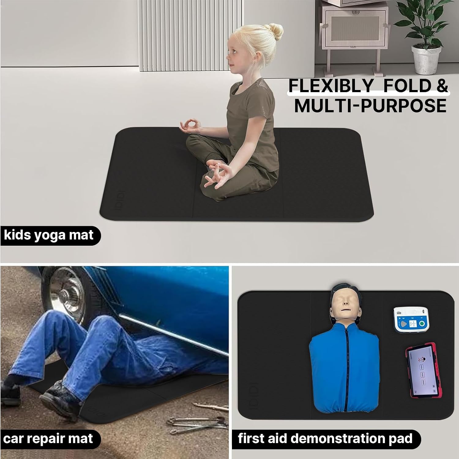 Foldable Exercise Pad for Gym or Home Use, (1.2" x 14"x 24"）Extra Thick and Wide Multi-Functional Knee Pad Cushion & Push Up Mat for Man Woman Kids, Non-Toxic POE Kids Yoga Mat, Lightweight Elbow Cushion for Yoga, Pilates