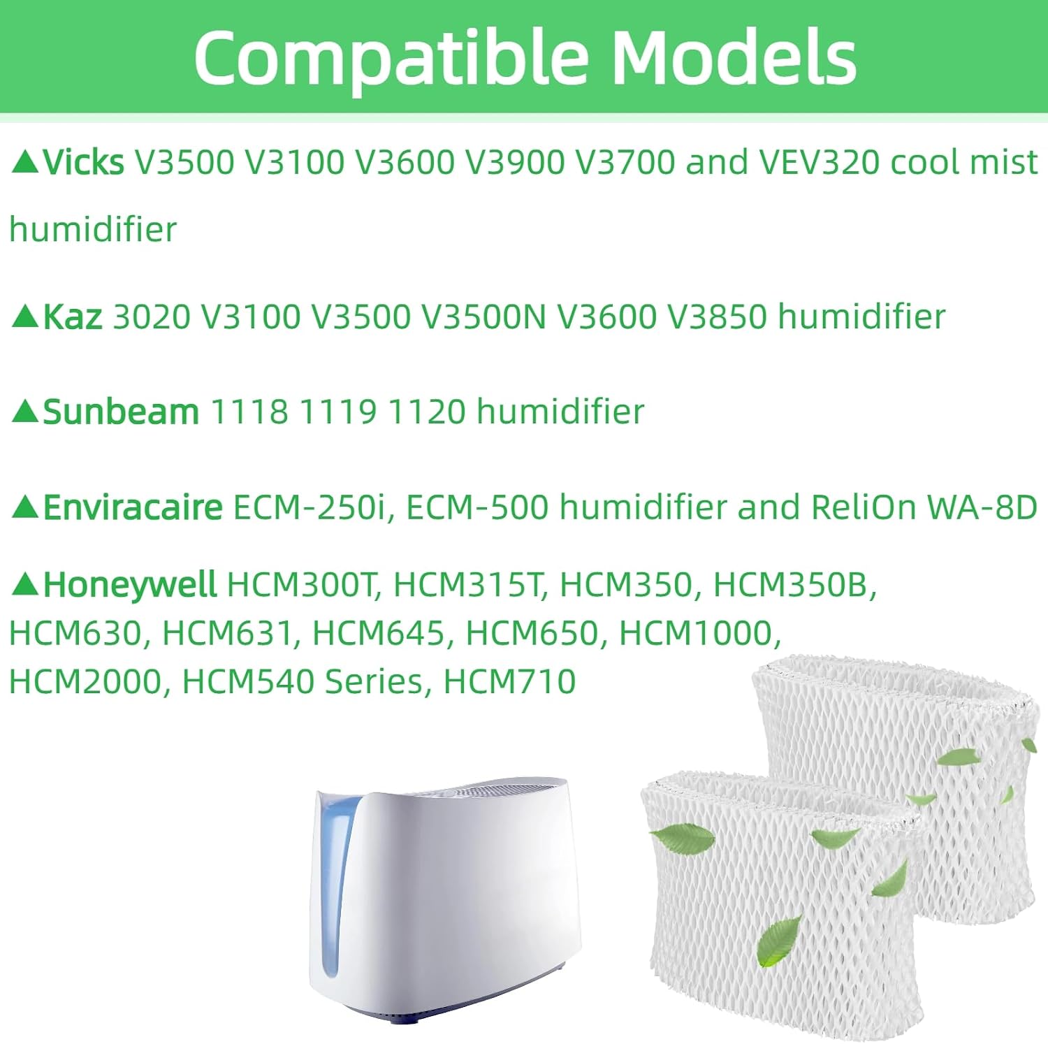 6 Pack WF2 Humidifier Filter Replacement Honeywell PWF2 HCM-350 HCM-630 HCM-300T, Vicks V3100 V3500 V3700 V3900, Kaz 3020, Sunbeam 1118, Relion WA-8D Cool Mist Humidifier Wick Filter