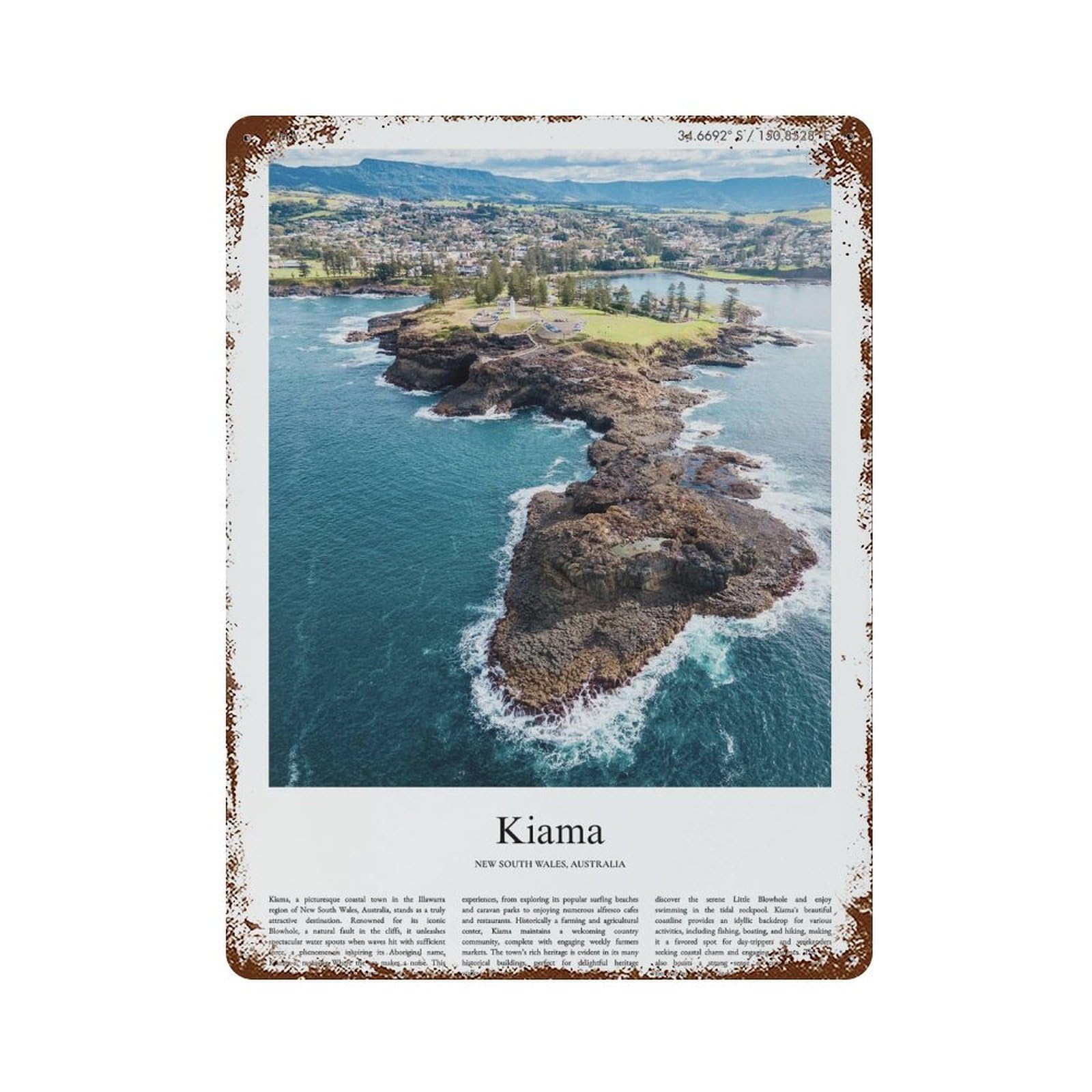 xiaoxiaoshen Kiama New South Wales, Australia City Scenery Wall Decor Art Metal Tin Poster Modern Home Decor Art Home Bar Shop Decorations Vintage Sign 40x30cm