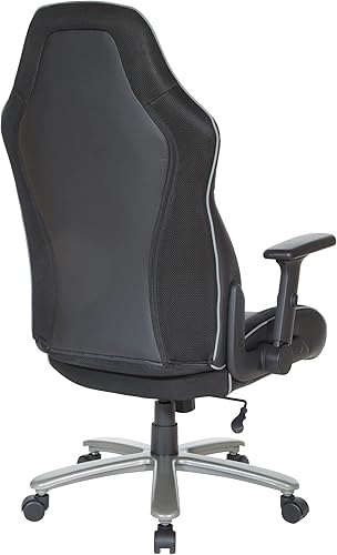 Miniatura 10 de OSP Home Furnishings Serie ECH - Silla de juegos de cuero regenerado grande y alta para hasta 350 libras con brazos abatibles ajustables en altura y