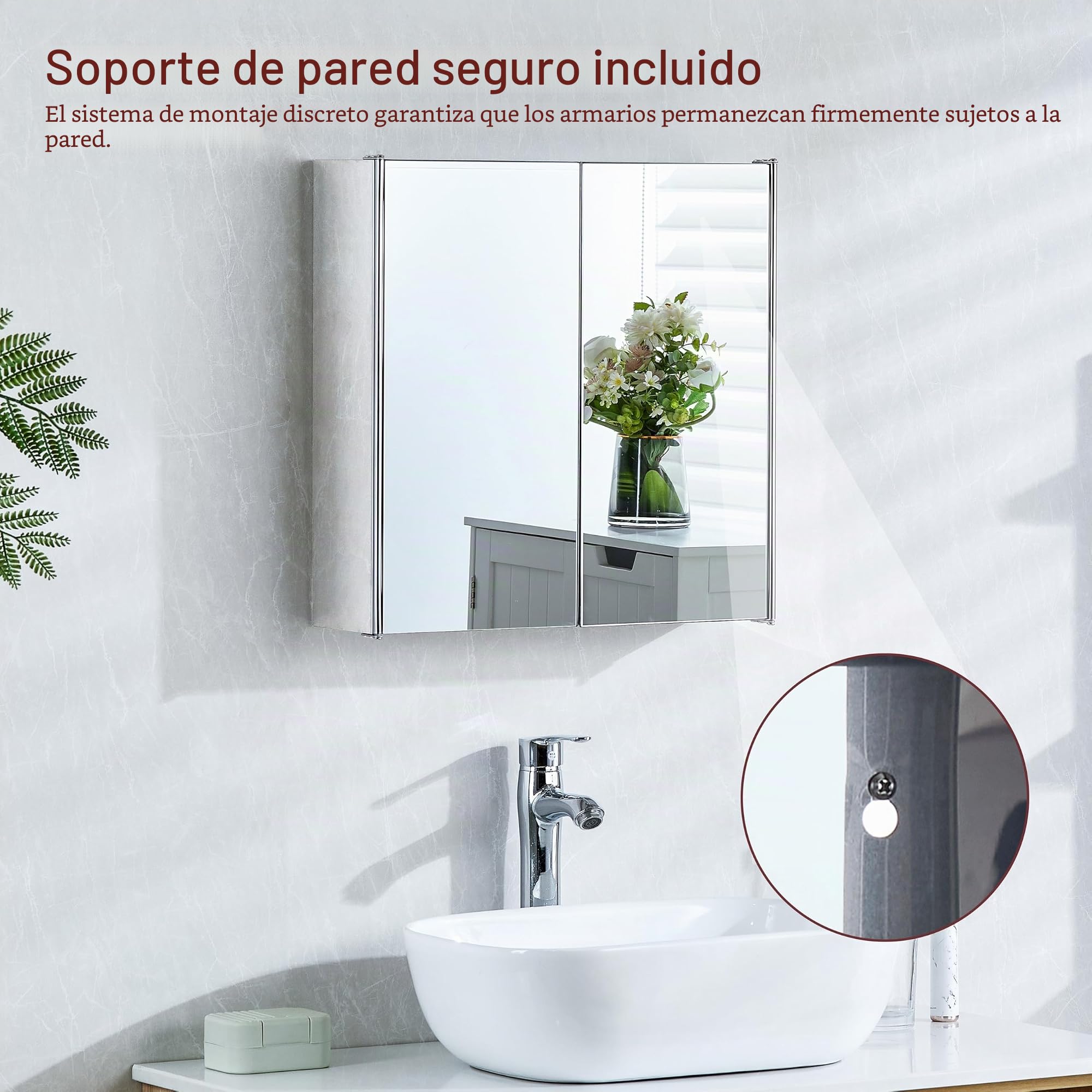 Bath Vida Tiano - Armario de baño de Doble Puerta con Espejo montado en la Pared, Acero Inoxidable Moderno