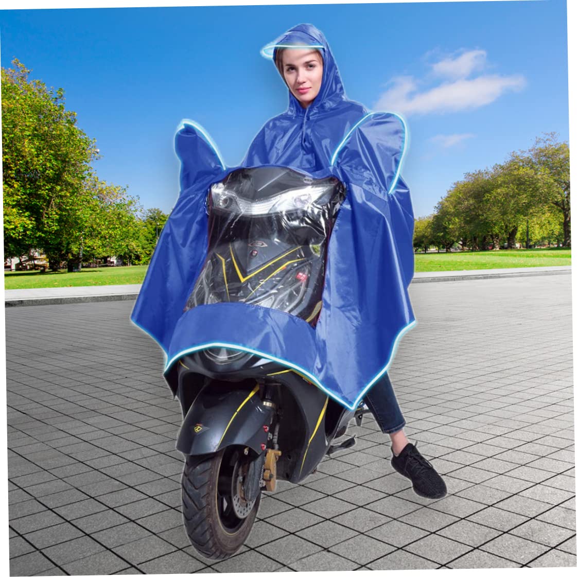 Motorbike Waterproof Rain Cape Coat Electric Mobility Scooter Motorcycle Raincoat Rain Poncho Rain Rainwear with Mirror Slots Reflective — view 4