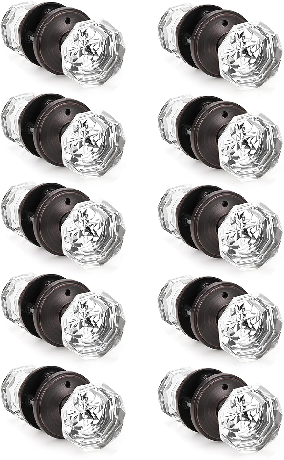 Gobrico 2 Pack Matte Black Dummy Door Knobs Crystal Glass Door Knobs No Turning Inactive Interior Door Handles Octagon Shape