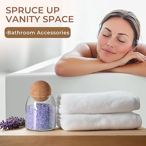 Miniatura 7 de ComSaf Recipiente de almacenamiento de vidrio con bola de corcho, tarro de vidrio pequeño de 16 onzas con tapa de corcho, 1 tarro de caramelo, tarro