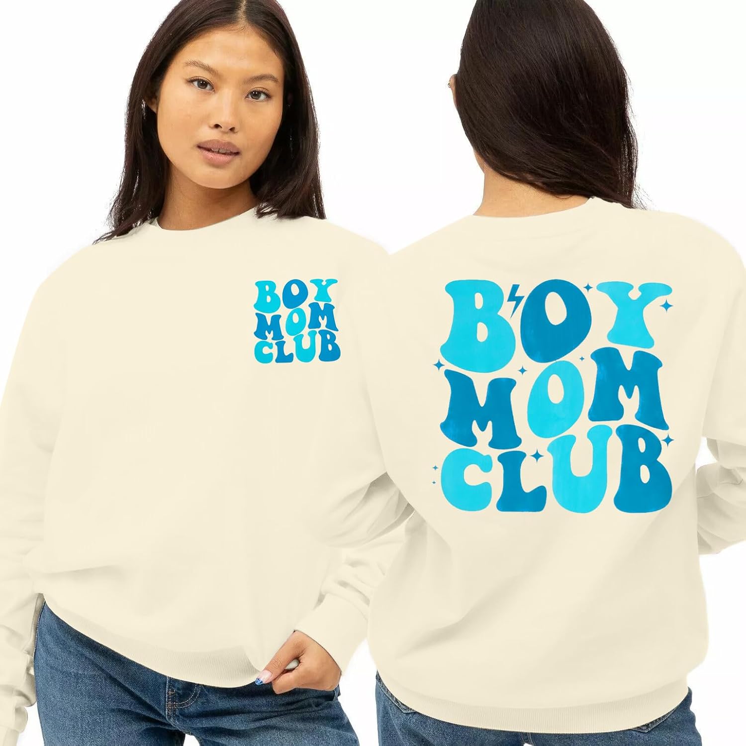 MOUSYA Women Boy Mom Club Sweatshirt Mommy Mom Bruh Pullover Mama Life Lightweight Top Casual Long Sleeve Blouse Tees Apricot - Image 3